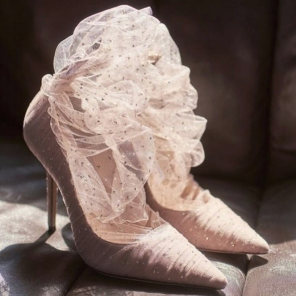 JIMMY CHOO Lavish 100 glittered tulle and suede pumps 40.5